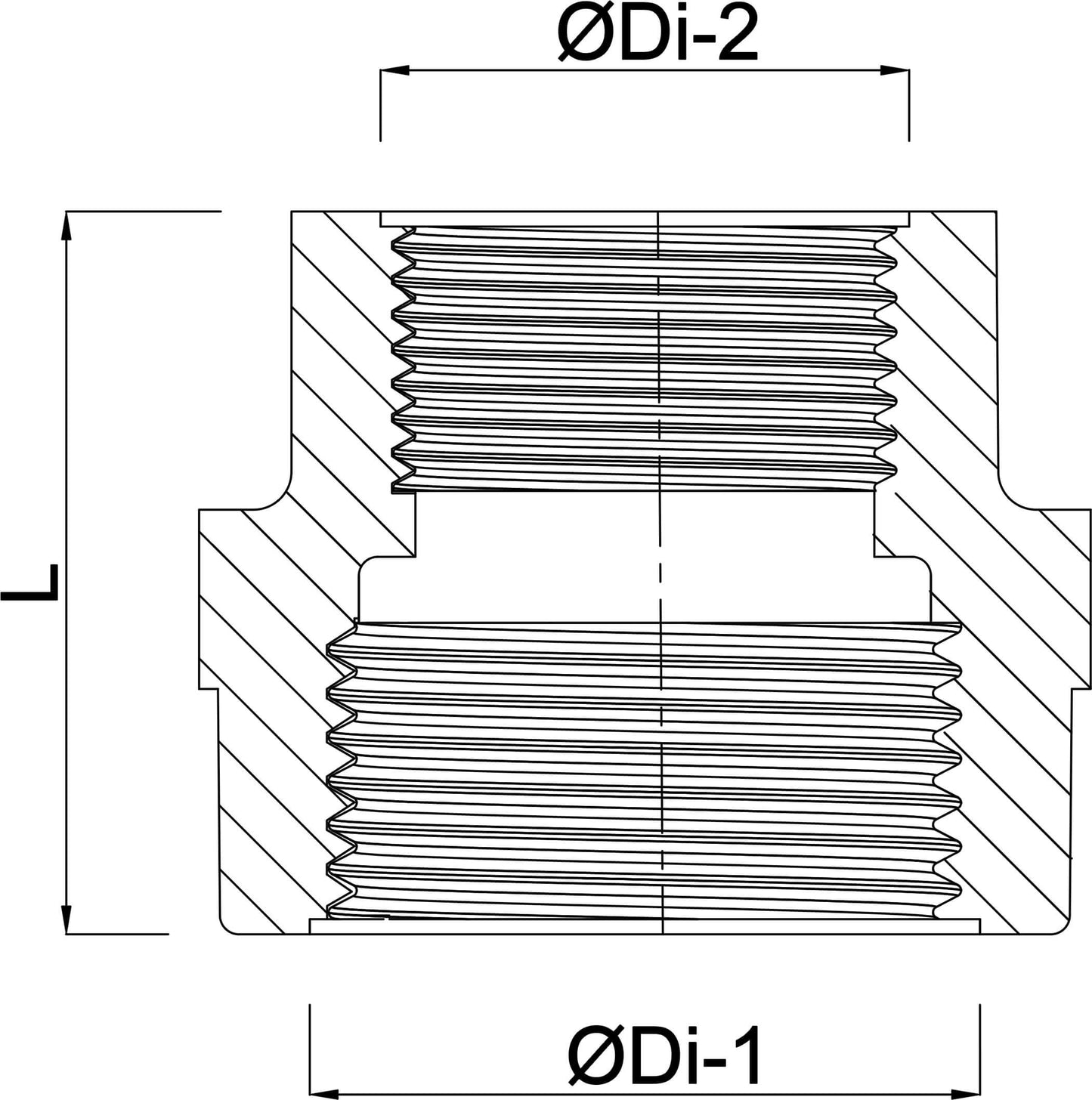 Nr. 240 Reduziermuffe Gusseisen Schwarz 2" x 1 1/2" Innengewinde 25bar DVGW