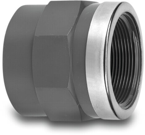 VDL Gewindemuffe PVC-U Klebemuffe x Innengewinde 16bar Grau mit Edelstahl Ring Typ verstärkt