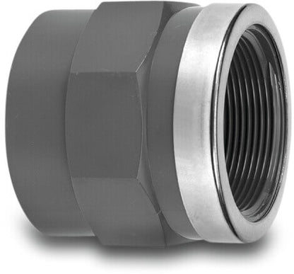 VDL Gewindemuffe PVC-U Klebemuffe x Innengewinde 16bar Grau mit Edelstahl Ring Typ verstärkt
