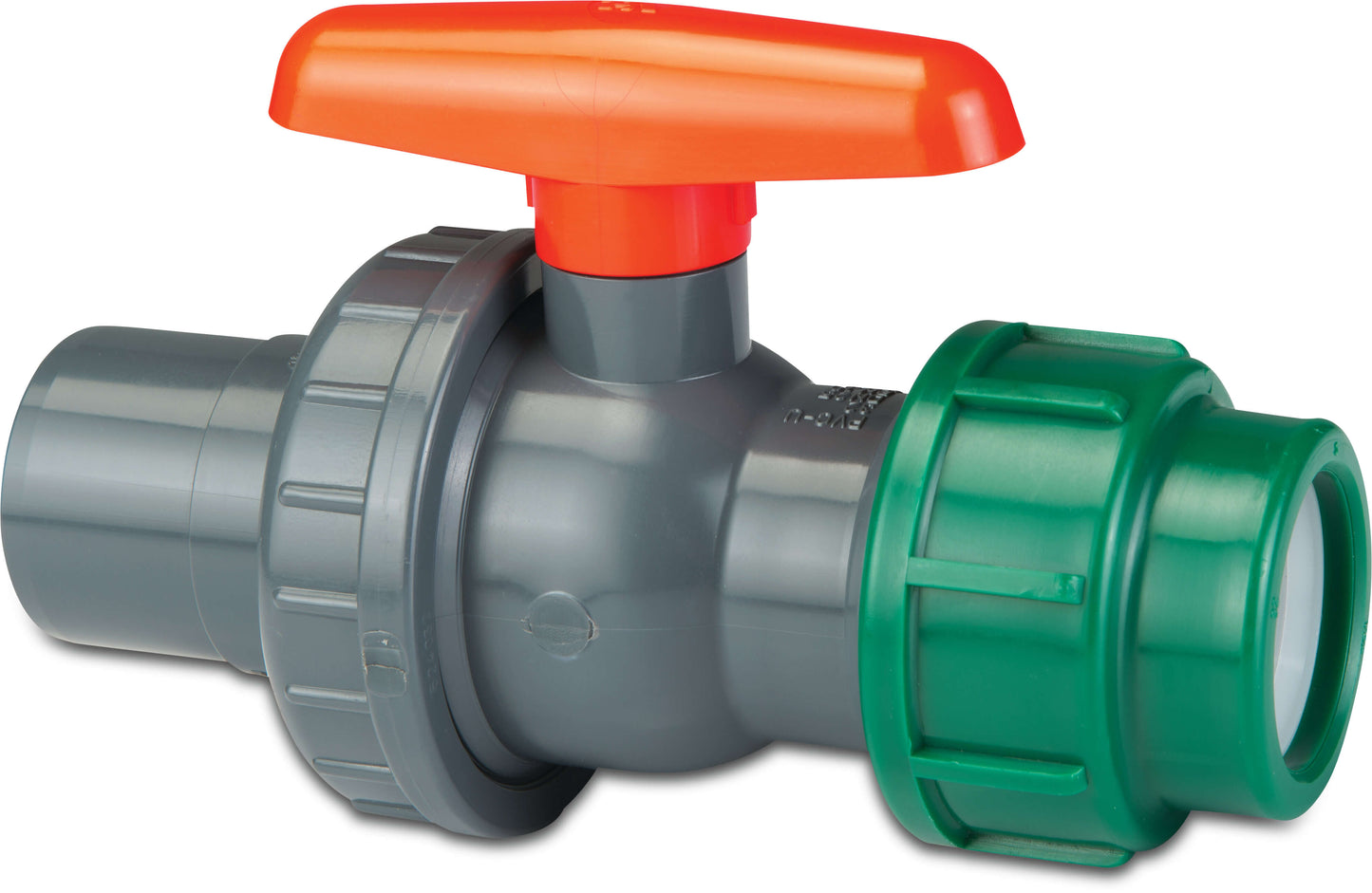 VDL Kugelhahn PVC/PE 25/32 mm x 20 mm Klebemuffe/Klebestutzen x Klemm 10bar DN20 Grau/Grün