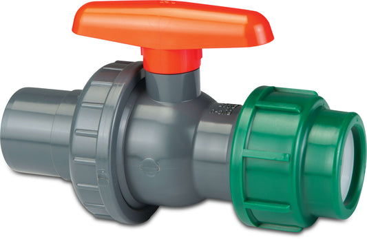 VDL Kugelhahn PVC/PE 25/32 mm x 20 mm Klebemuffe/Klebestutzen x Klemm 10bar DN20 Grau/Grün