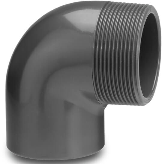 VDL Winkel 90° PVC-U 20 mm x 3/4" Klebemuffe x Außengewinde 16bar Grau