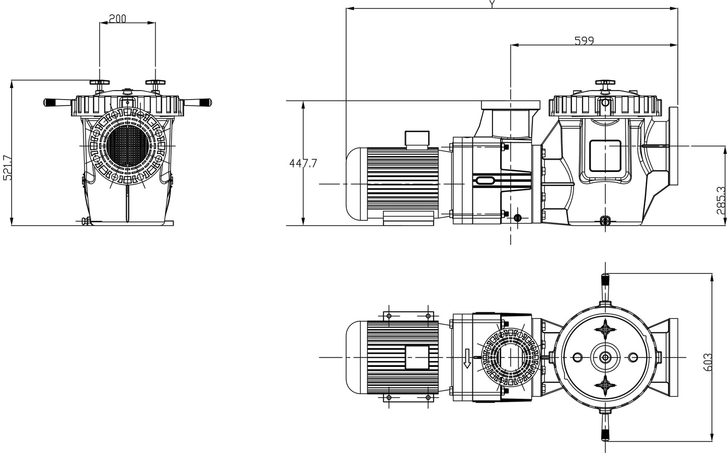 Waterco Schwimmbadpump öffentlicher Bereich 6" x 4" DIN Flansch 20,3A 400VAC Schwarz Typ Hydrostar Plus