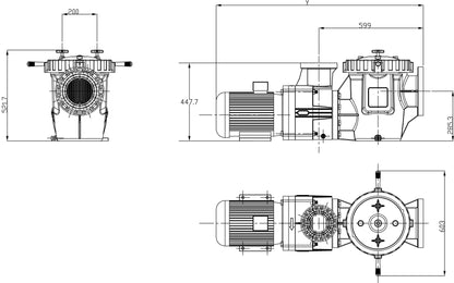 Waterco Schwimmbadpump öffentlicher Bereich 6" x 4" DIN Flansch 20,3A 400VAC Schwarz Typ Hydrostar Plus