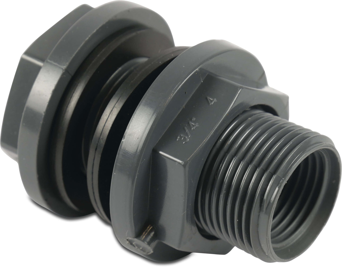 Durchführung PVC-U 32 mm x 1 1/2" x 1" Klebemuffe x Außengewinde x Innengewinde 10bar Grau