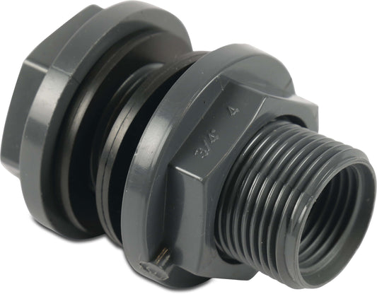 Durchführung PVC-U 32 mm x 1 1/2" x 1" Klebemuffe x Außengewinde x Innengewinde 10bar Grau