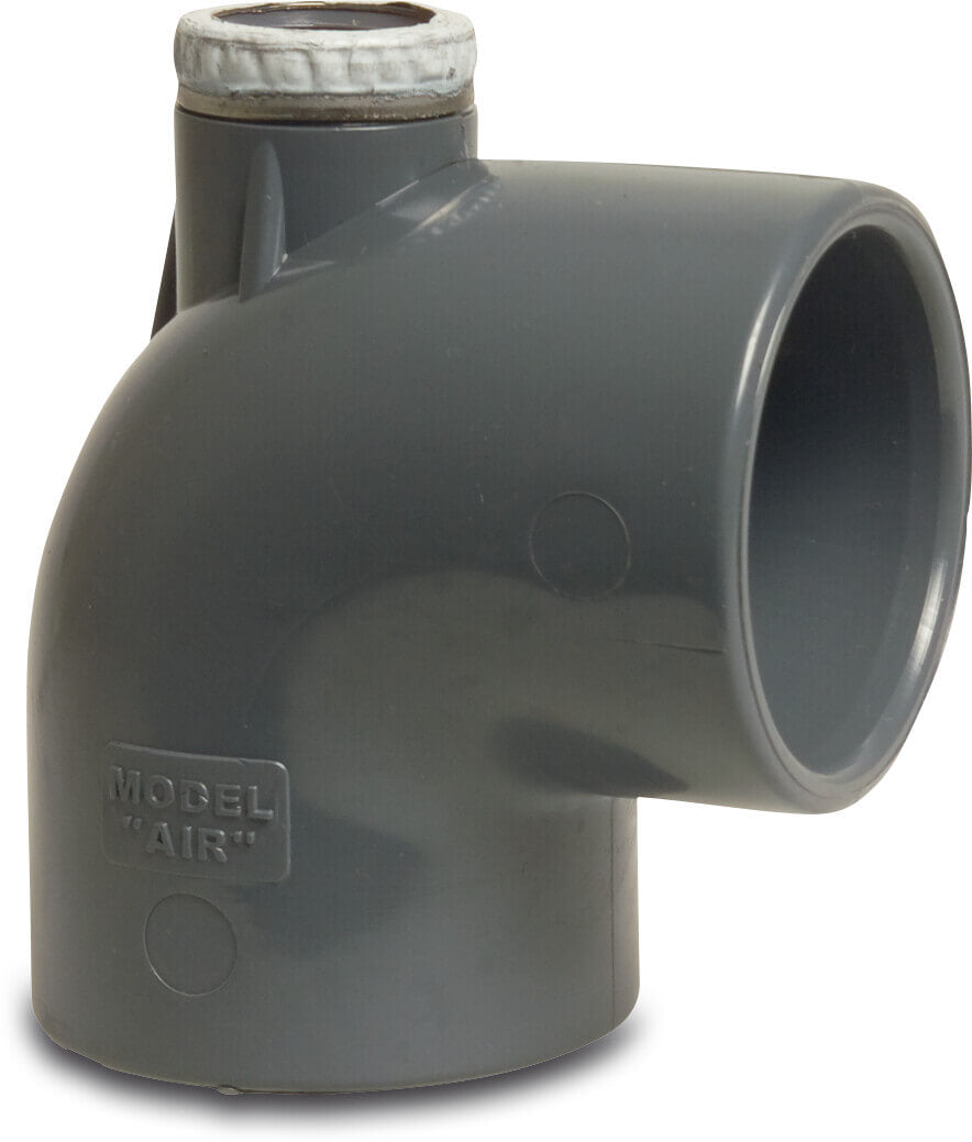 Winkel 90° mit oberem Auslass PVC-U 50 mm Klebemuffe 16bar 1/2" Grau