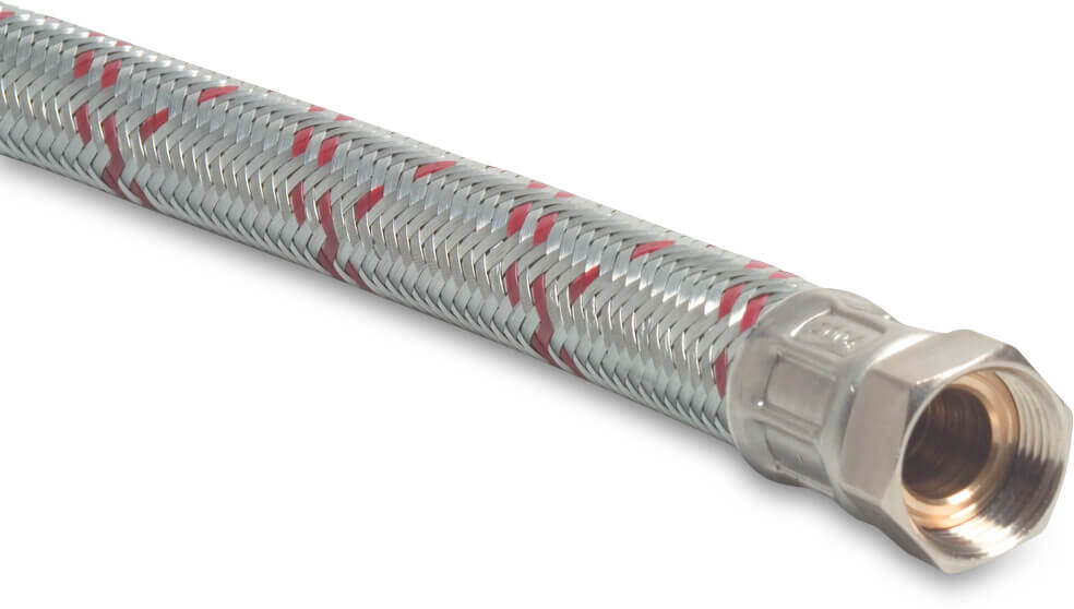 Flexibler schlauch Verzinkter Stahl Verzinkt 1" Außengewinde x Überwurfmutter IG 8bar DN25 80cm Edelstahl DVGW/KIWA Typ Gerade