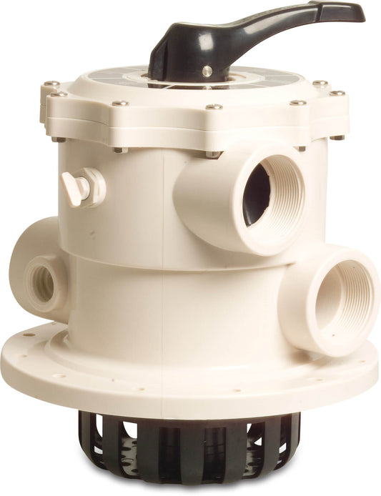 Praher Mehrwegeventil 2" Innengewinde Weiß für top mount Filter Typ 6-wege Flansch Ventil, Lochkreis 247mm