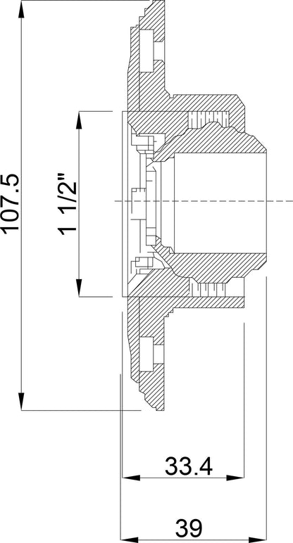 Ocean Einlassarmatur ABS 1 1/2" Außengewinde Grau Edelstahleinsätze A4 Typ M5 mit Edelstahl M5 Gewinde