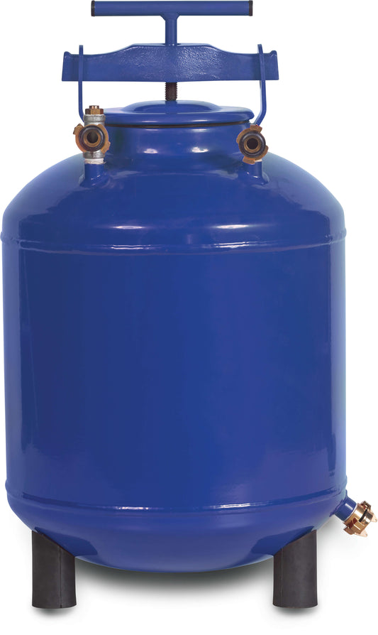 Yamit Düngertank Stahl pulverbeschichtet 25" x 19 mm Schlauchtülle 8bar Blau 300ltr Typ Vertikal