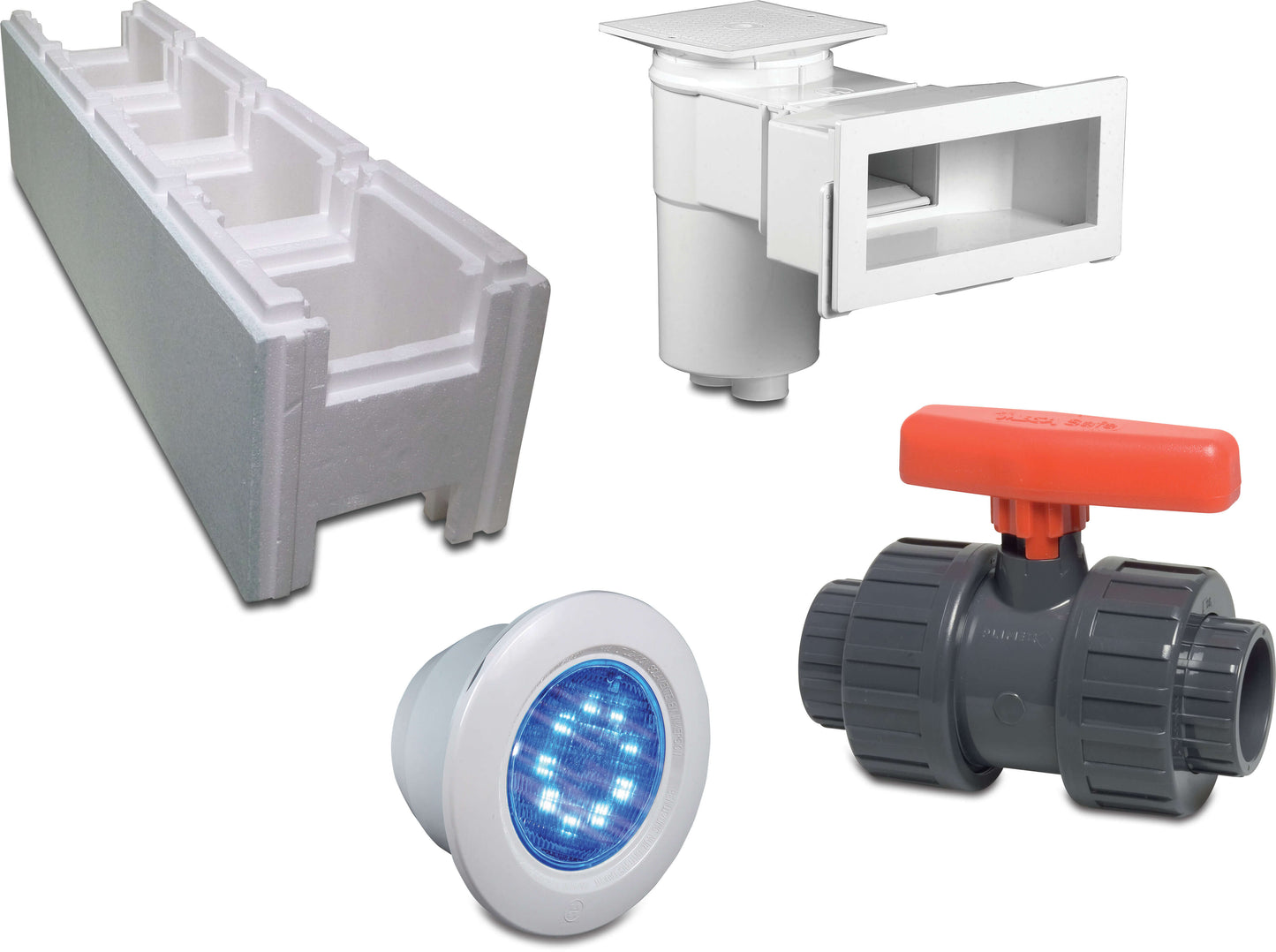 Bausteinpaket inklusive PVC-Komponenten und Pooltechnik Zubehör 3 x 6 x 1,5m