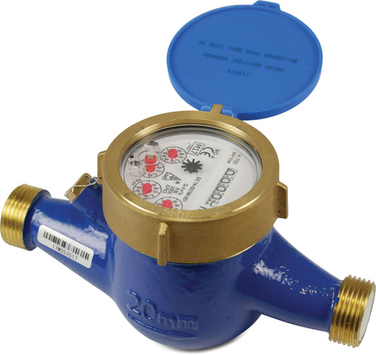 Profec Wasserzähler Trockenläufer Messing 2" Außengewinde 16bar 0,1A 10m³/h DN40 24V Blau CE/MID MD-A/MD-AP Typ TL Multijet waagerecht mit P