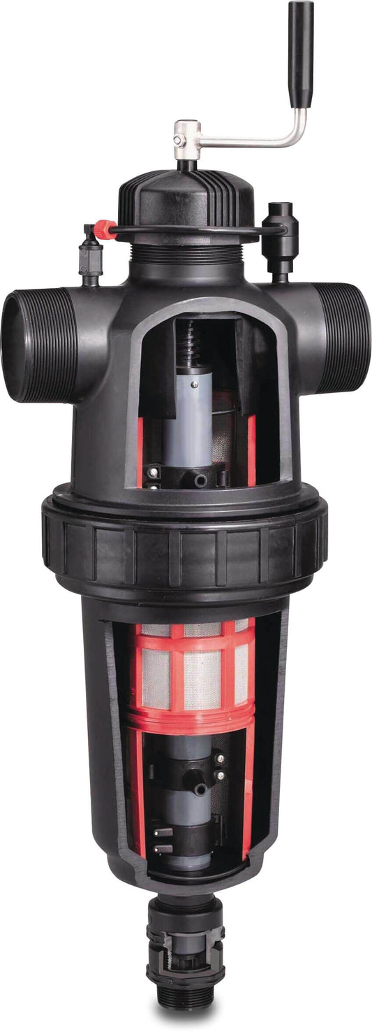 Amiad Halbautomatischer Filter PP 2" Außengewinde 10bar 130micron Edelstahl 316 Schwarz Typ Scanaway Super