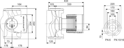 Grundfos Umwälzpumpe mit variabler Drehzahl Gusseisen DIN Flansch 10bar 3.17A 230VAC Schwarz/Rot WRAS