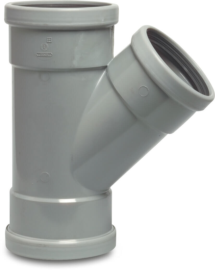 T-Stück 45° PVC-U SN4 Steckmuffe Grau KOMO/BENOR