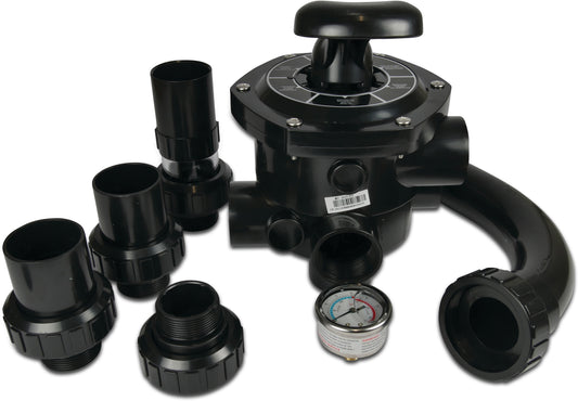 Flotide Mehrwegeventile 1 1/ Innengewinde 4bar Schwarz für seitliche Montage Filter 6-Wege Typ Flotide 6-Wegeventil, komplett verrohrt