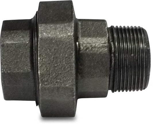 Nr. 331 Verschraubung Gusseisen Schwarz 3/4" Innengewinde x Außengewinde 25bar DVGW Typ Flach
