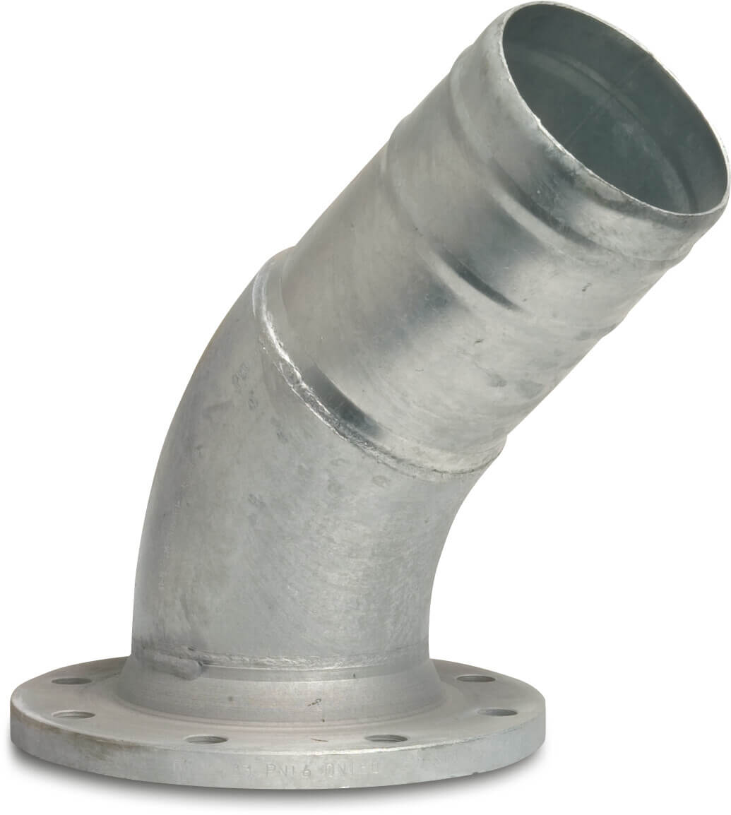 Bogen 45° Stahl Verzinkt DN150 x 152 mm DIN Flansch x Schlauchtülle (VE: 10 St.)