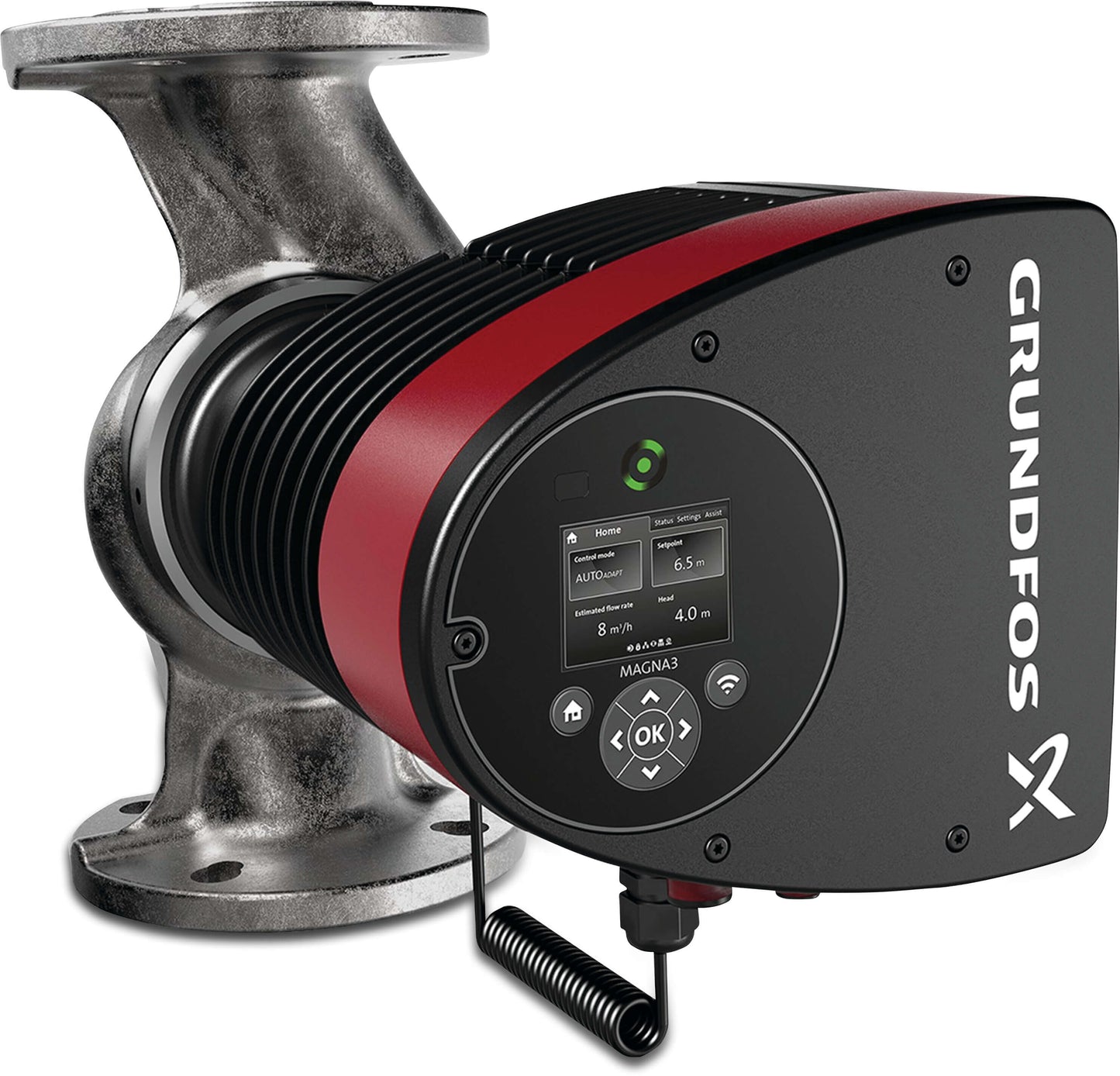 Grundfos Umwälzpumpe mit variabler Drehzahl Edelstahl DIN Flansch 10bar 1.95A 230VAC Schwarz/Rot WRAS