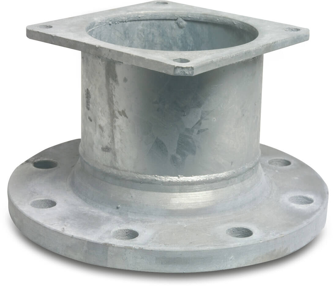 Übergangsstück Stahl Verzinkt 6" x DN200 Quadratflansch x DIN Flansch 10bar DN200 PN10