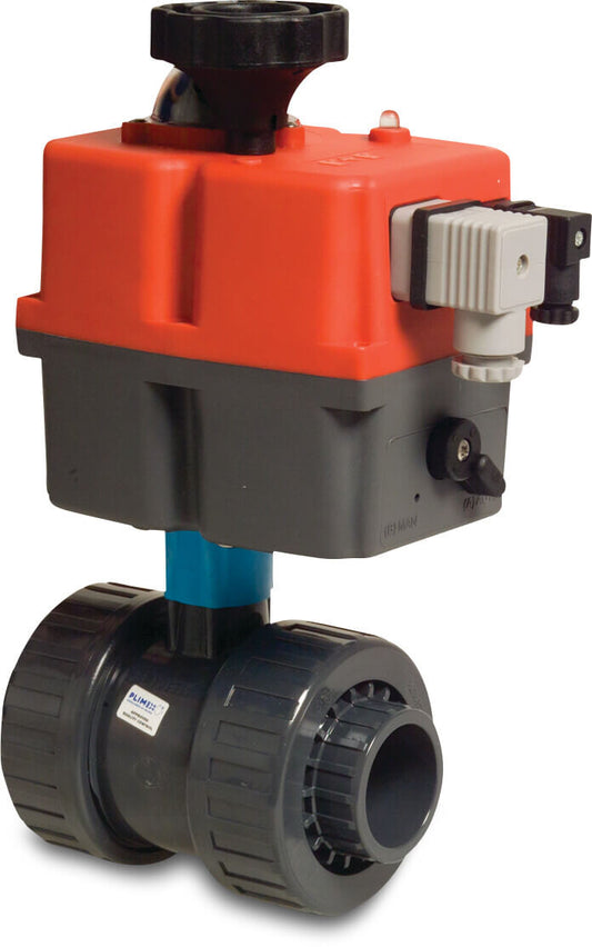 Profec Kugelhahn PVC-U 75 mm Klebemuffe 10bar 24-240VAC/VDC Grau Typ Safe 600 mit Actuator J4C S55