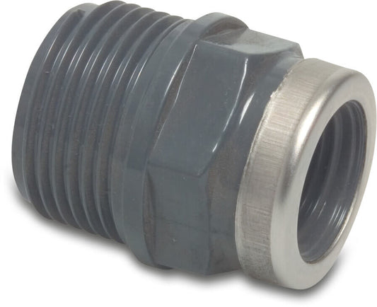VDL Gewindenippel PVC-U Außengewinde x Innengewinde 10bar Grau mit Edelstahl Ring Typ verstärkt