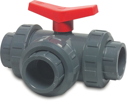 3-Wege-Kugelhahn L-Bohrung PVC-U Klebemuffe 10bar DN32 Grau Typ L-Bohrung Seitlich