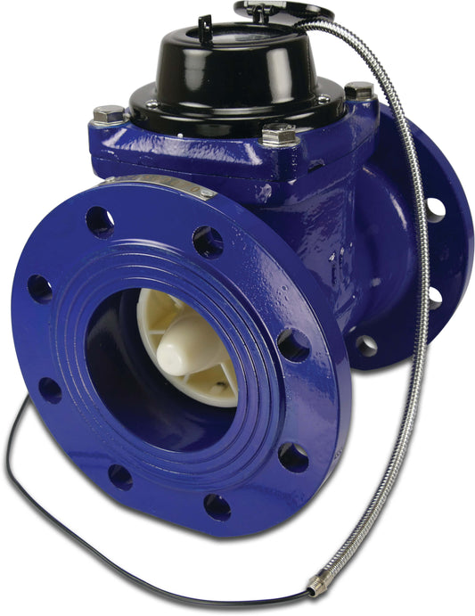 Profec Wasserzähler Trockenläufer Gusseisen DIN Flansch 10bar 0,01A 60m³/h 24V Blau LXLC/FX Typ Woltman waagerecht mit Pulsoption