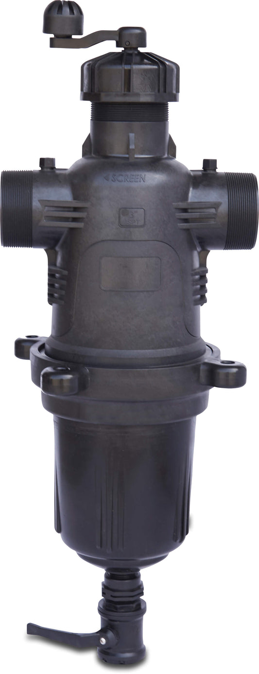 Tavlit Halbautomatischer Filter glasfaserverstärktes Nylon 2" Außengewinde 10bar 120micron 0,12 mm Edelstahl 316 Schwarz Typ Adir Super