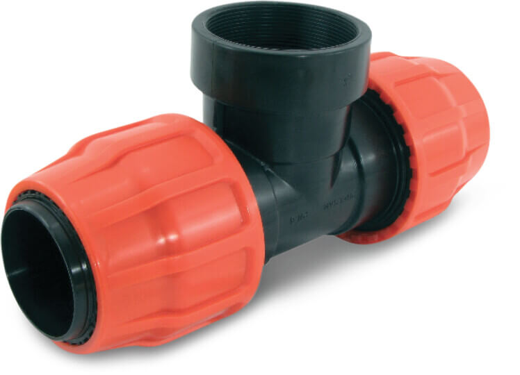 T-Stück 90° PP 51 mm x 2" x 51 mm Klemm x Innengewinde x Klemm 10bar Typ Layflat