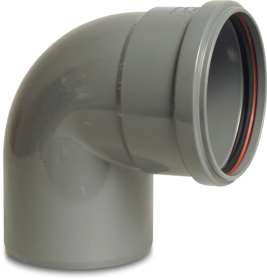 Bogen 87° PVC-U SN4 Steckmuffe x Stutzen DN100 Grau KOMO/BENOR kurz