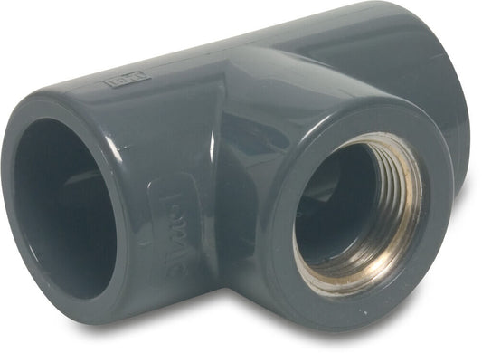 Profec T-Stück 90° PVC-U/Messing 32 mm x 1/2" x 32 mm Klebemuffe x Innengewinde x Klebemuffe 16bar Grau (VE: 10 St.)