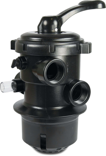 Flotide Mega MFV 6-wege Schelle Ventil Mehrwegeventile 1 1/2" Innengewinde 4bar Schwarz für top mount Filter 6-Wege