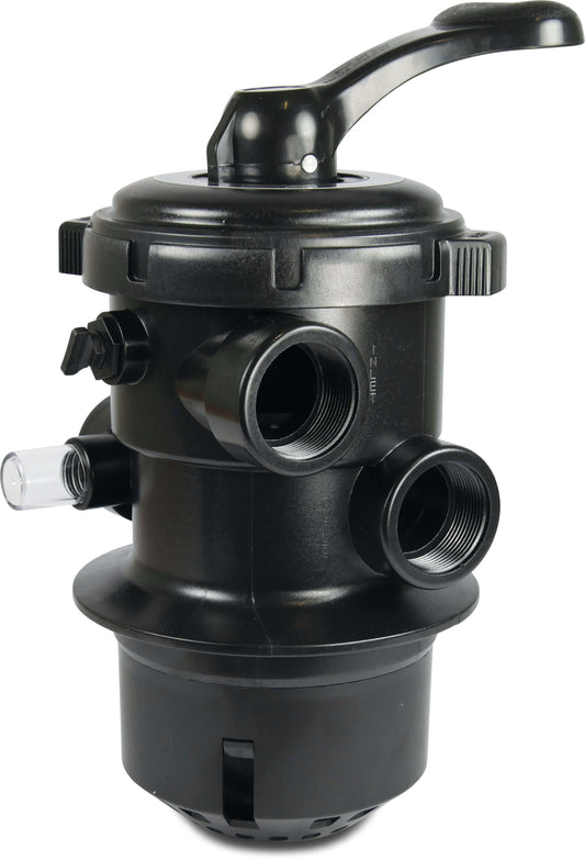 Flotide Mega MFV 6-wege Schelle Ventil Mehrwegeventile 1 1/2" Innengewinde 4bar Schwarz für top mount Filter 6-Wege