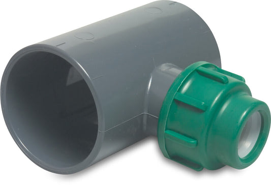 VDL T-Stück 90° PVC-U/PP Klebemuffe x Klemm x Klebemuffe 10bar Grau/Grün