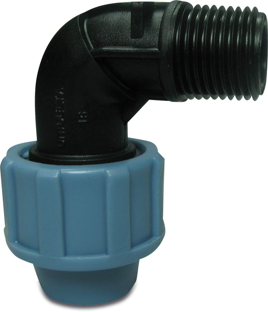 Unidelta Winkel 90° PP Klemm x Außengewinde 16bar Schwarz/Blau DVGW/KIWA/WRAS