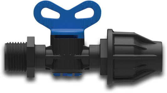 Absperrhahn PP 16 mm x 3/4" lock x Außengewinde 4bar Schwarz/Blau