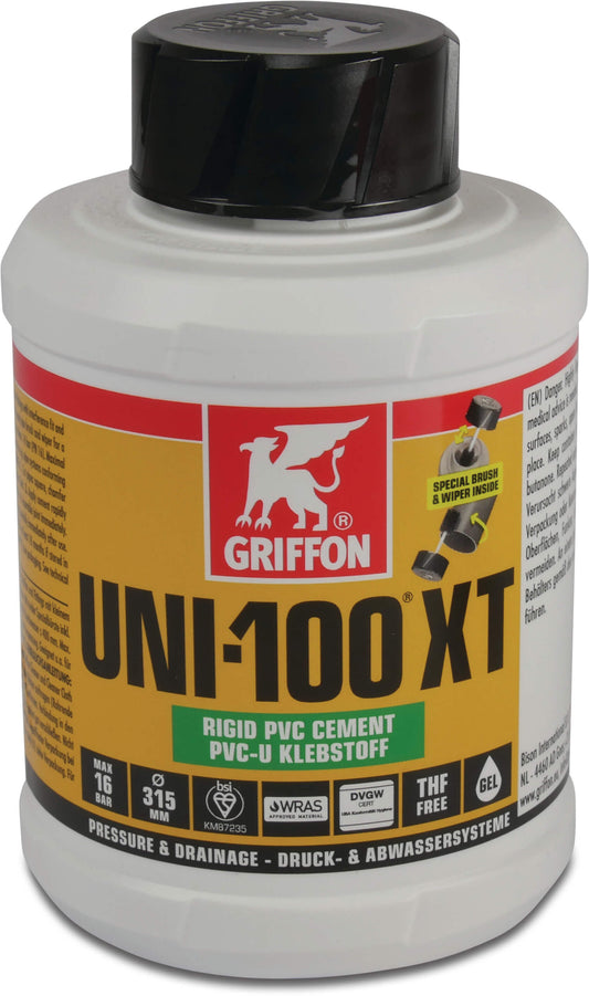 Griffon PVC-Kleber Transparent 0,25ltr mit Pinsel KIWA Typ Uni-100 XT THF free Label EN/DE