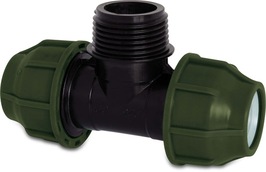 T-Stück 90° PP Klemm x Außengewinde x Klemm 10bar Schwarz/Grün