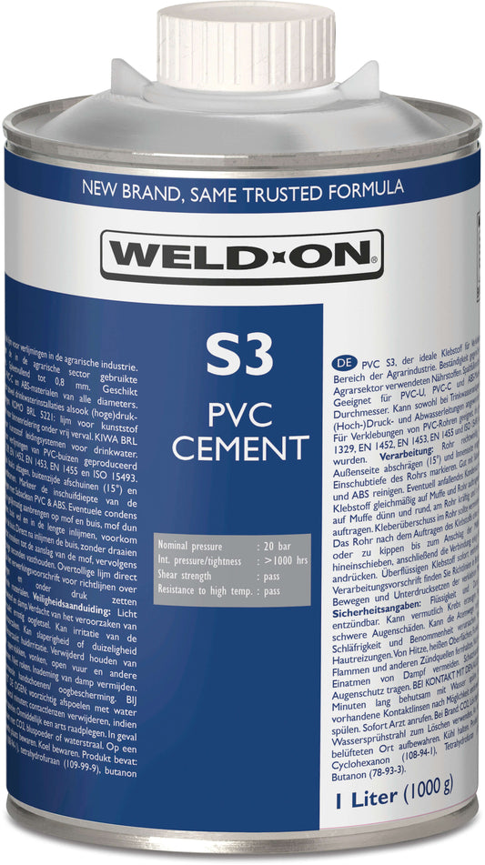 Weld-On PVC-Kleber 5ltr KIWA Typ Saba S3 PVC Label EN/DE/NL/FR