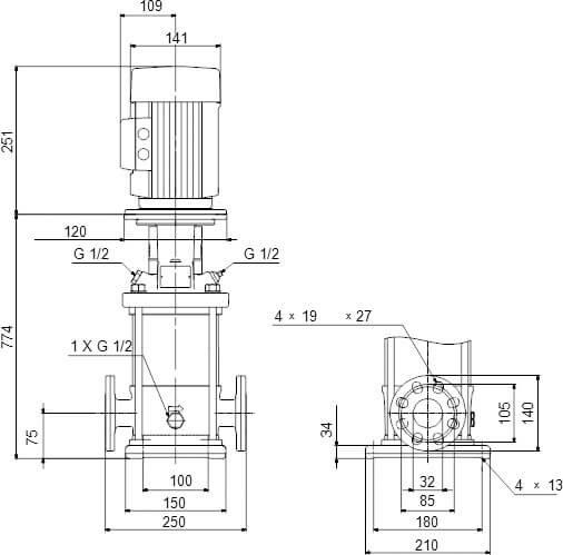 Grundfos Mehrstufige Kreiselpumpe Edelstahl DN35 DIN Flansch 2,5A 400VAC