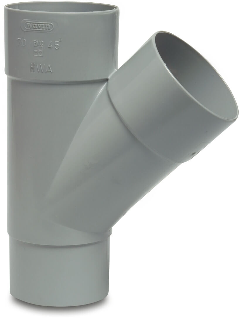 T-Stück 45° PVC-U 80 mm Klebemuffe x Klebemuffe x Reduziert Grau