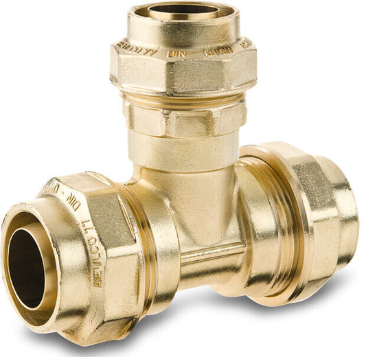 Beulco T-Stück 90° Messing Klemm SDR9 10bar KIWA Typ 7718