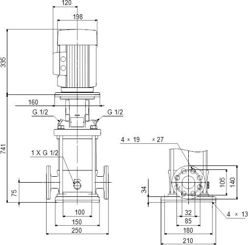 Grundfos Mehrstufige Kreiselpumpe Edelstahl DN35 DIN Flansch 7,9A 400VAC